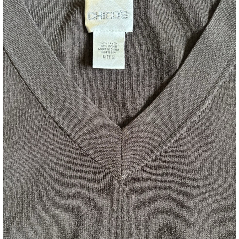 Chico's V-Neck Sleeveless Sweater Tank Size 2 Brown Stretch Knit Top, Minimalist - Picture 4 of 7